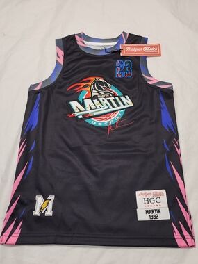 HEADGEAR CLASSICS YOUTH KIDS MARTIN DETROIT #23 BASKETBALL JERSEY BLACK SZ SMALL